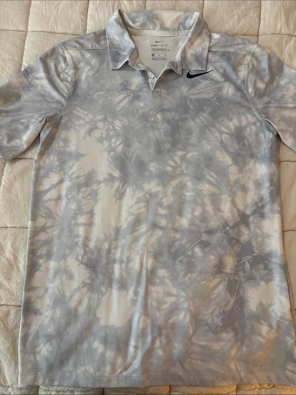 Nike Boys Tie-Dye White and Gray Dri-FIT Polo